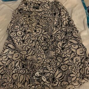 Lands' End Black & Cream Floral Button-Front Shirt